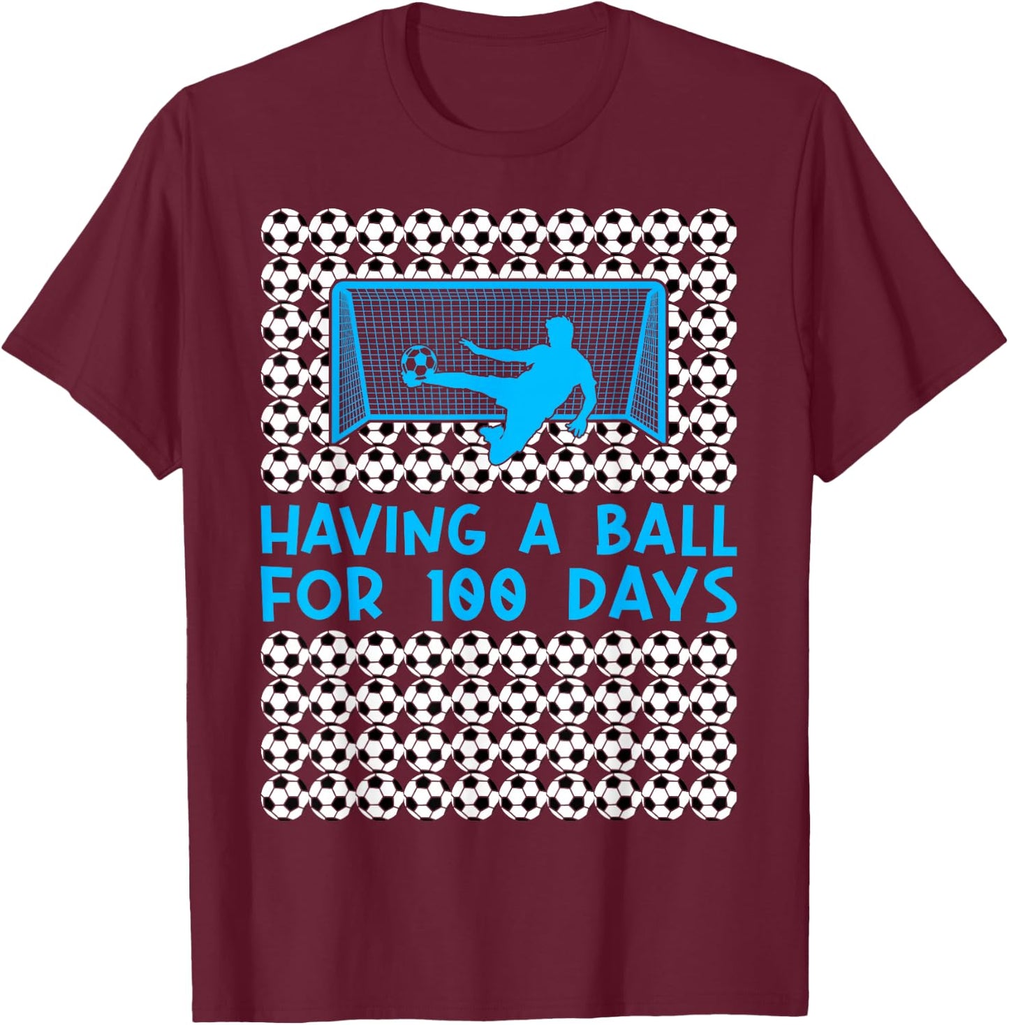 100 Days Of School Soccer 100th Day Of School For Boys Kids T-Shirt - T-Shirt | Maroon