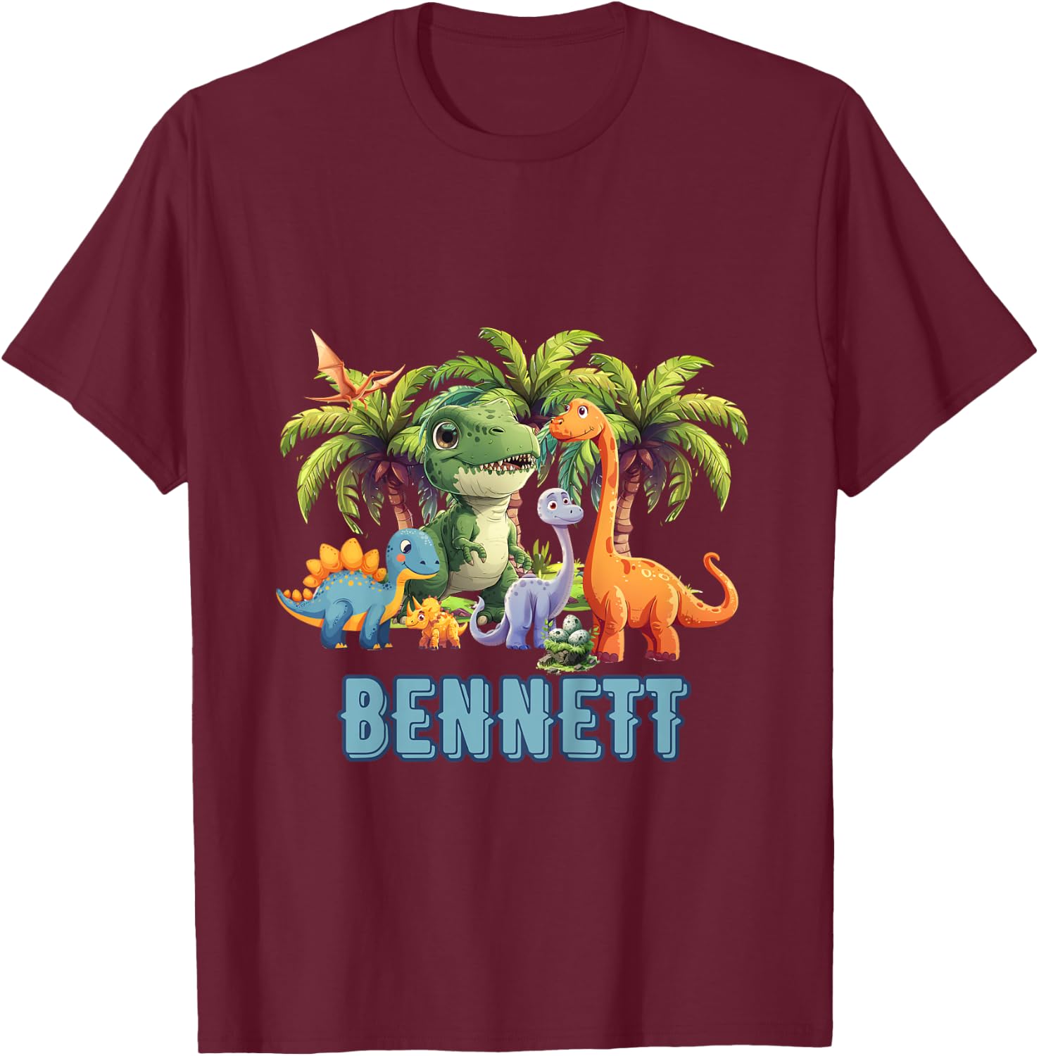 Kids Dinosaur Dino TRex Personalized BENNETT T-Shirt - T-Shirt | Maroon
