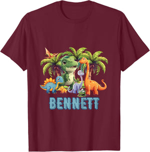 Kids Dinosaur Dino TRex Personalized BENNETT T-Shirt - T-Shirt | Maroon