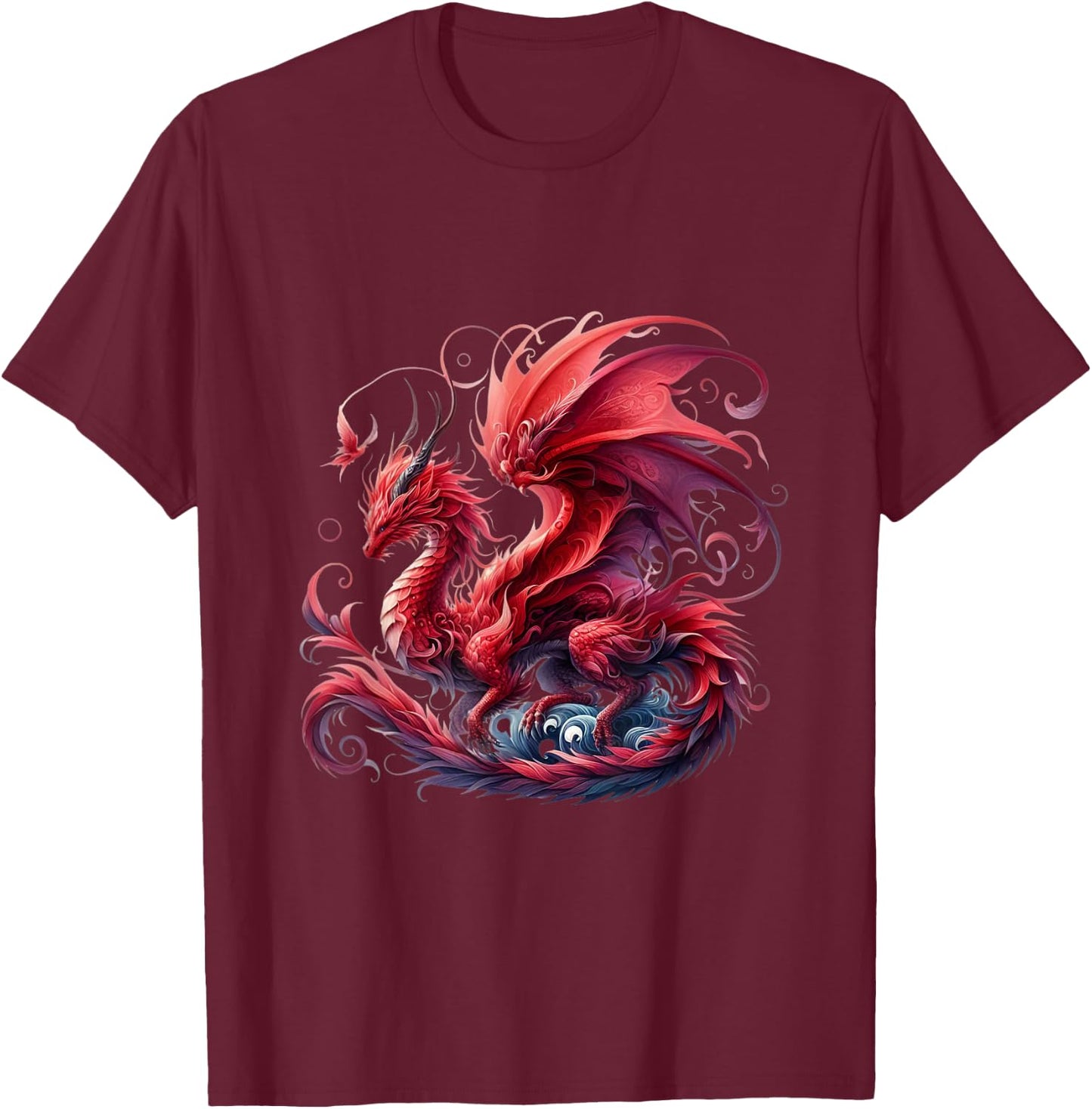 Flying Mythical Creature Cool Dragon Flame-Spewing Dragon T-Shirt - T-Shirt | Maroon