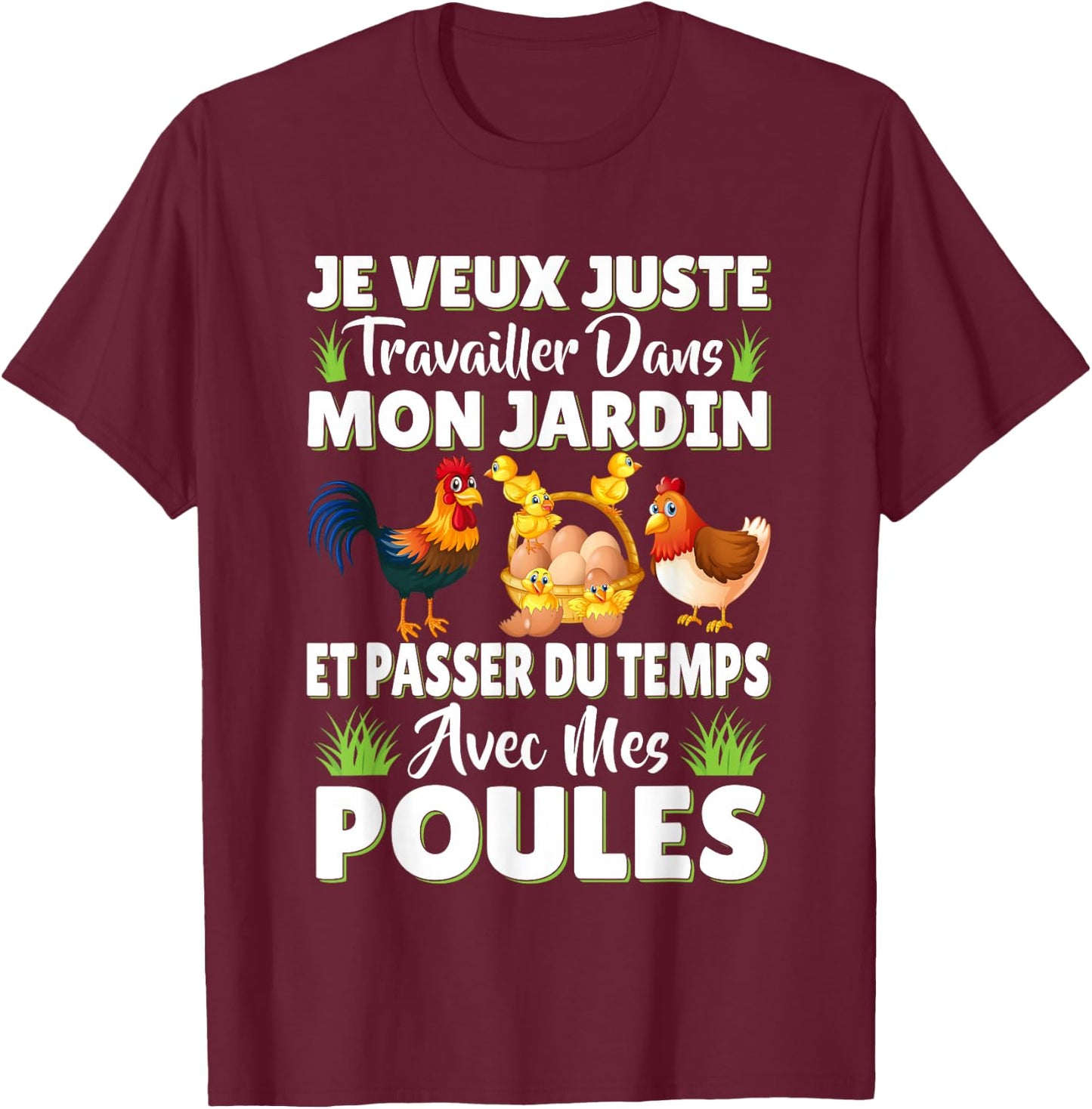 Garden and Hen Funny Gift Original Gardening , Black, S T-Shirt - T-Shirt | Maroon