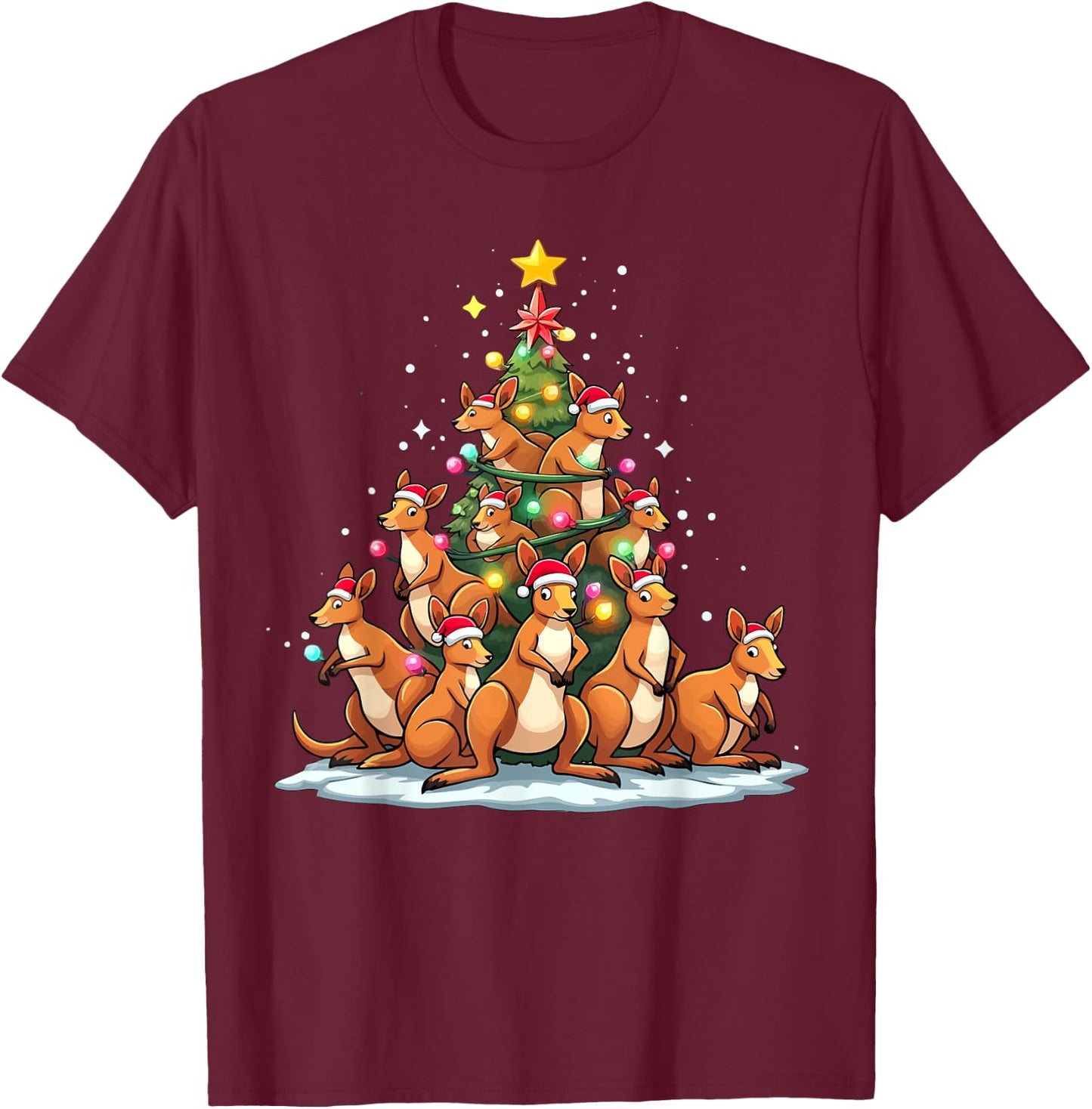 Kangaroo Christmas Tree Funny Roo Holiday Cute Kangaroo T-Shirt - T-Shirt | Maroon