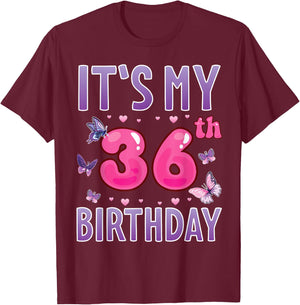 Butterflies Hearts Happy 36 Years Old It's My 36th Birthday T-Shirt - T-Shirt | Maroon