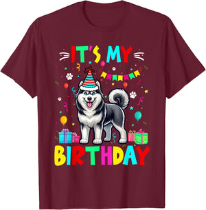 My Birthday Colourful Costume Husky Funny Party Lover T-Shirt - T-Shirt | Maroon