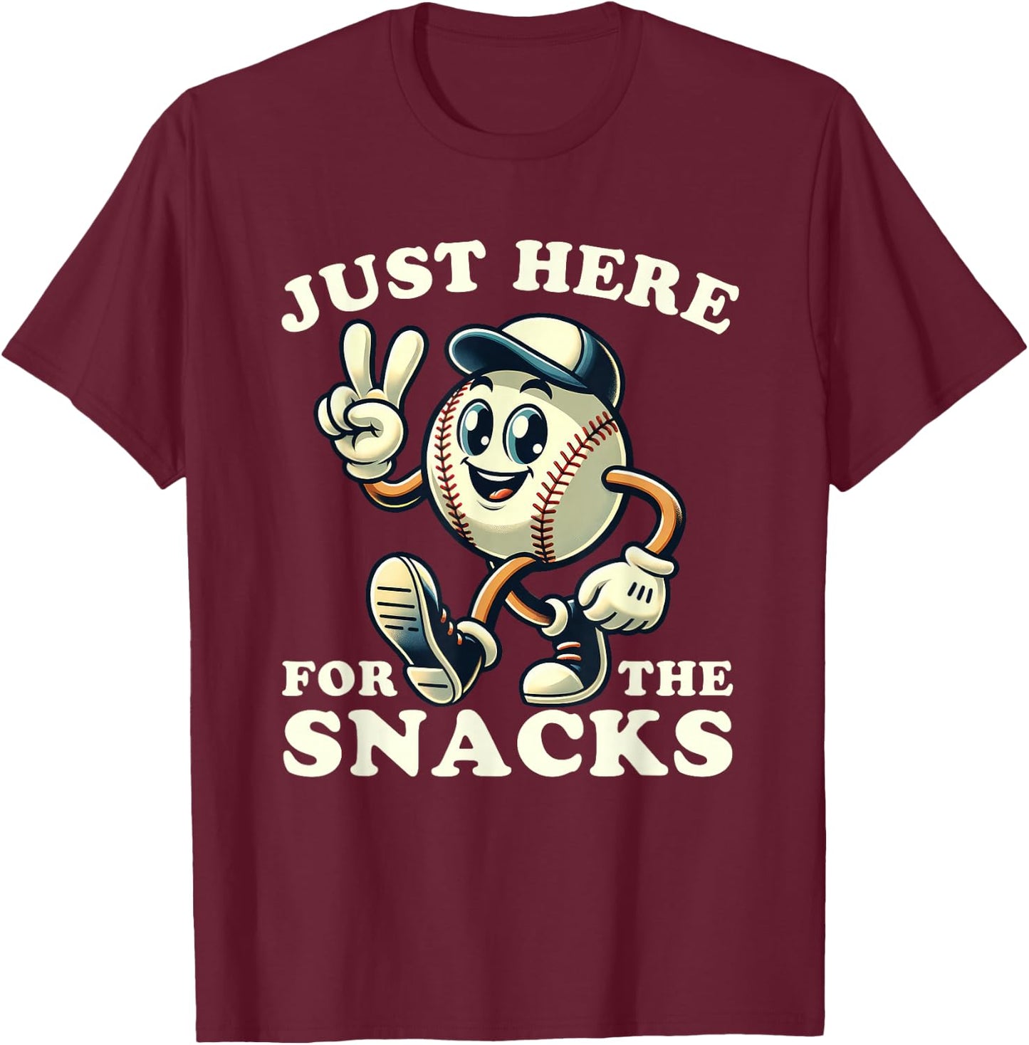 Baseball Just Here for the Snacks Funny Men Women Kids T-Shirt - T-Shirt | Maroon