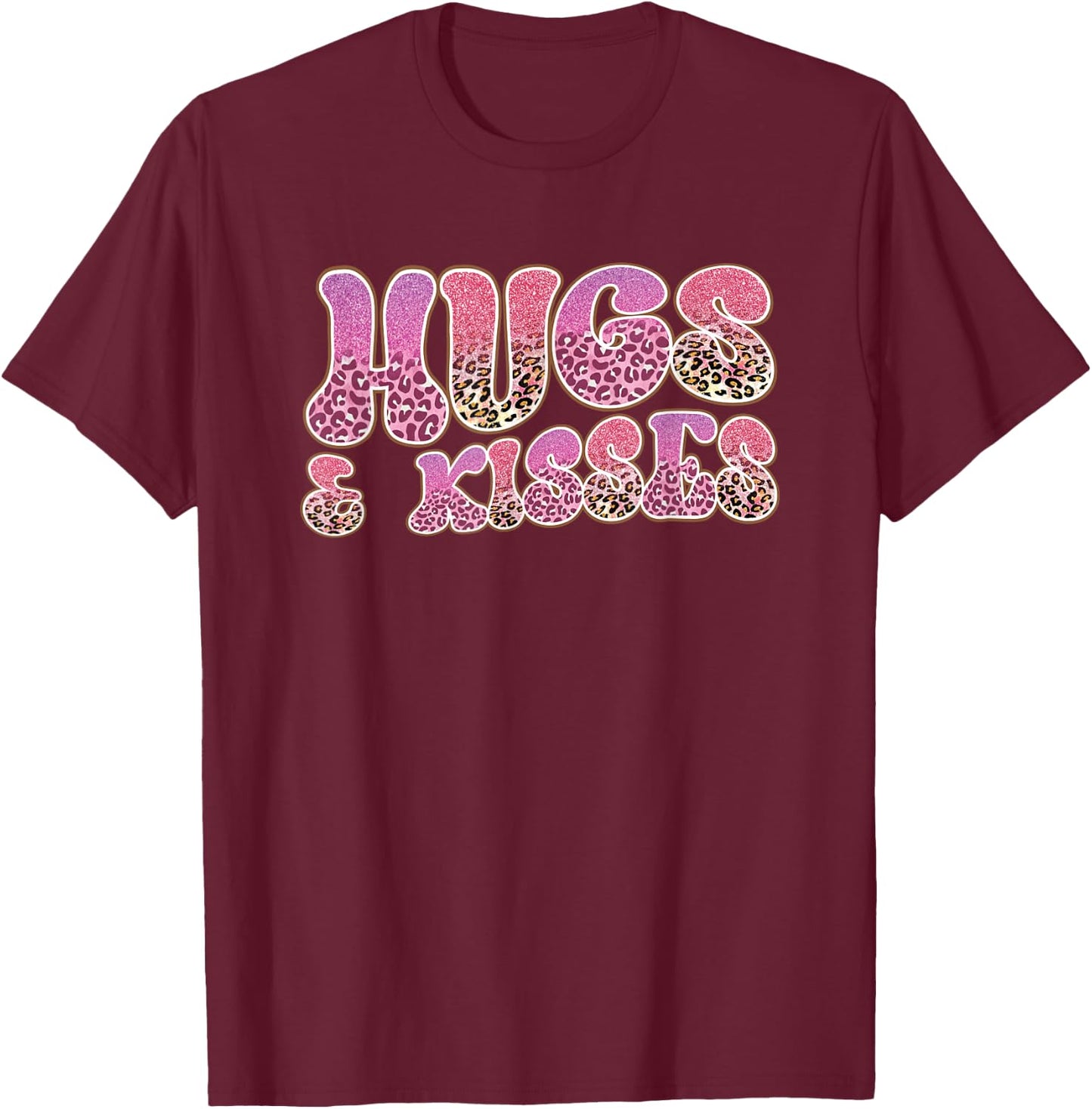 Animal Print Hugs Kisses Love Theme T-Shirt - T-Shirt | Maroon
