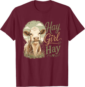 Hay Girl Hay Cow Farm T-Shirt - T-Shirt | Maroon