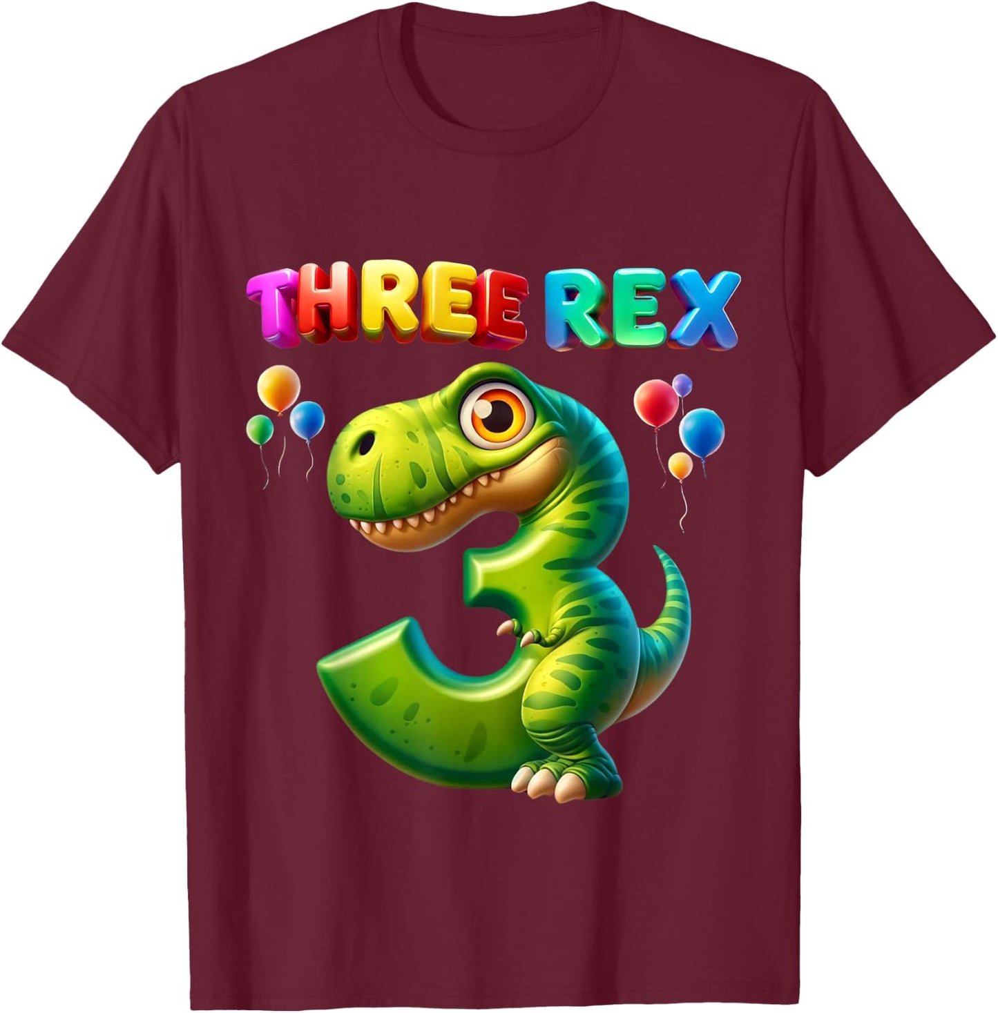 Three Rex 3rd Birthday Shirt Third Dinosaur 3 Year Old gift T-Shirt - T-Shirt | Maroon