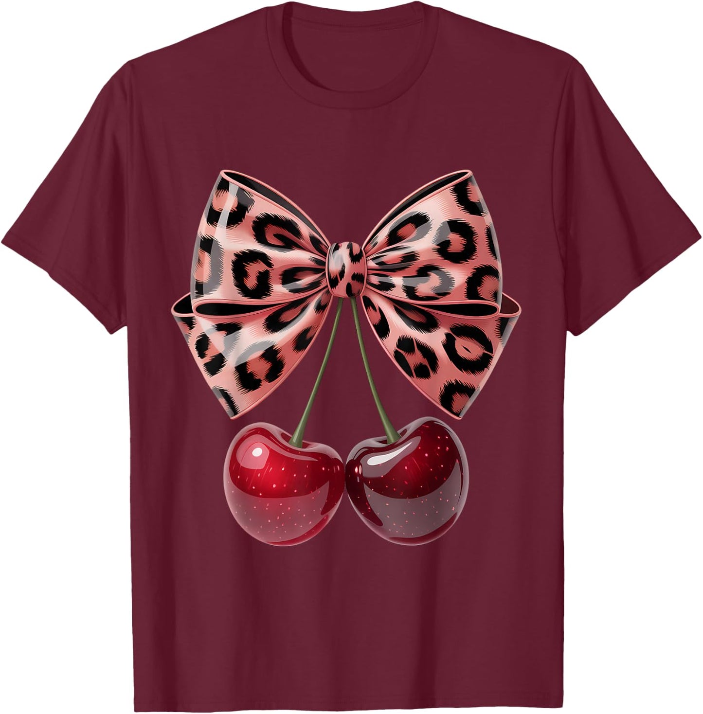 Cherry Bow Coquette Red Cherries Fruits T-Shirt - T-Shirt | Maroon