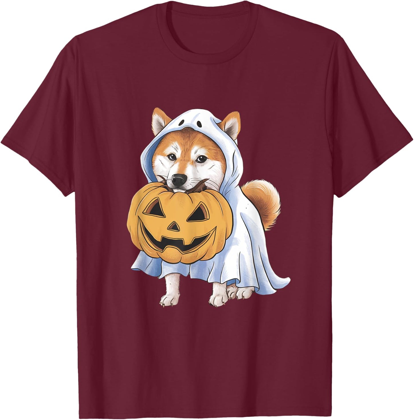 Shiba Inu Ghost Dog Halloween T-Shirt - T-Shirt | Maroon
