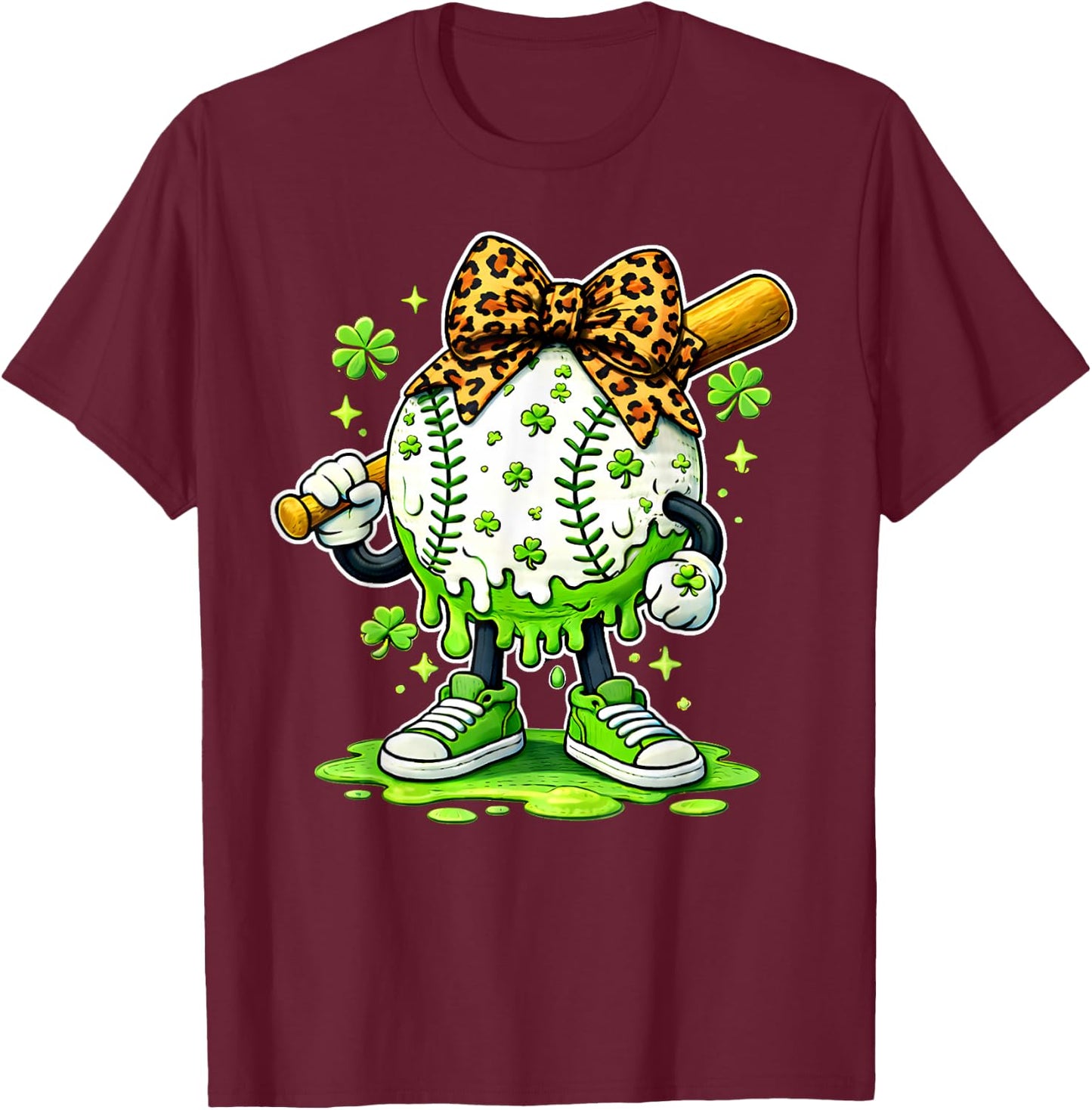 Lucky Softball Girl Shamrock Green Drip for StPatricks Day T-Shirt - T-Shirt | Maroon