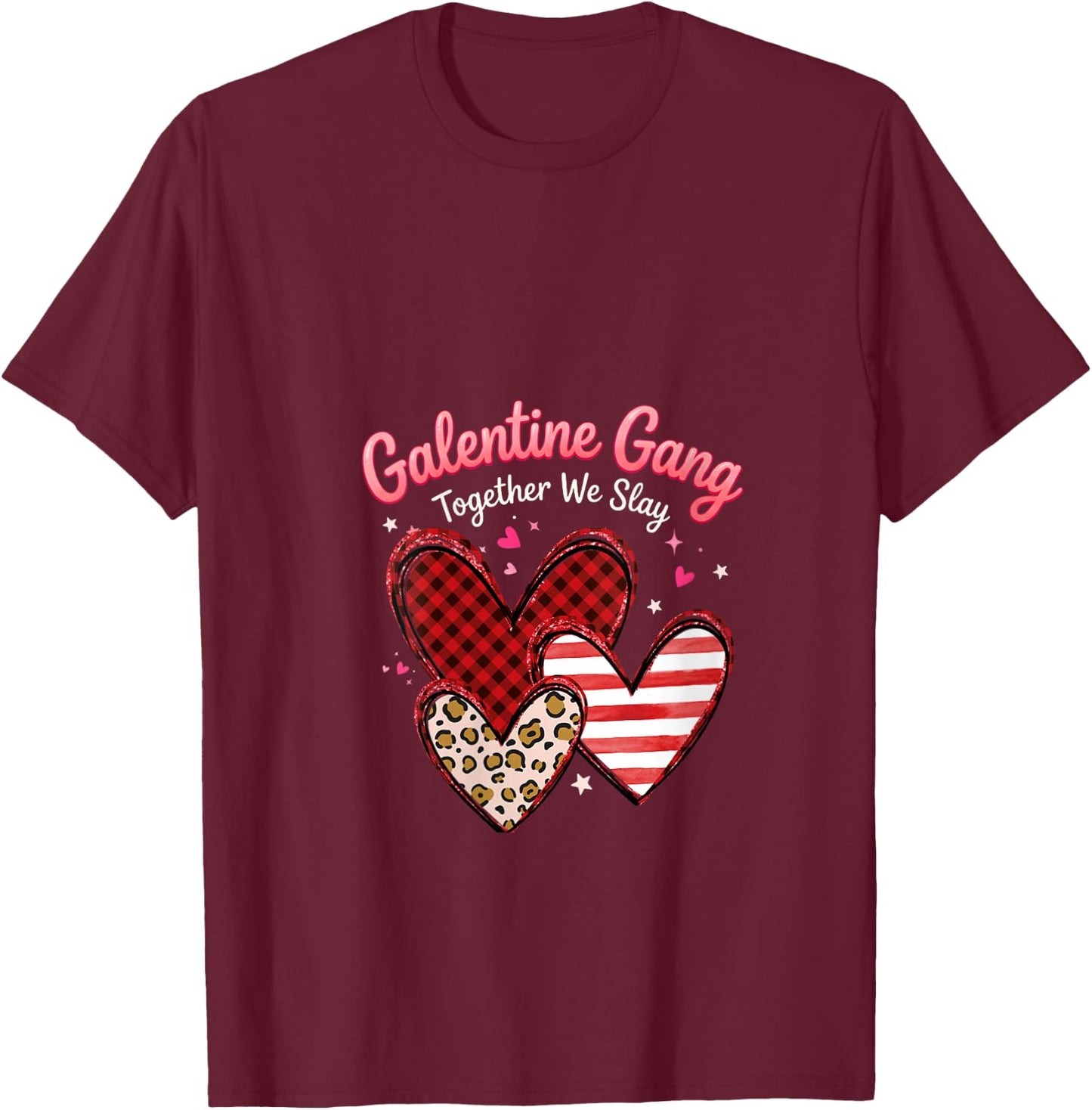 Women's Valentines Day Galentines Gang Hearts Valentine Women Girls V-Neck T-Shirt - T-Shirt | Maroon