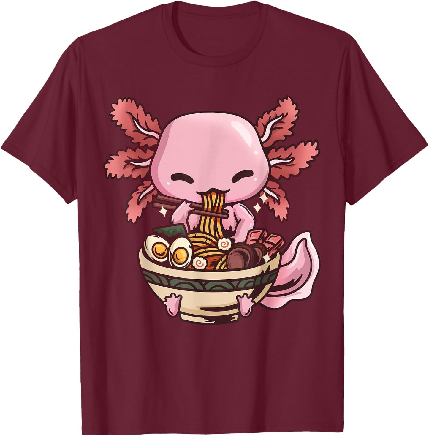 Axolotl Ramen Anime Kawaii Eating Girls Teens T-Shirt - T-Shirt | Maroon