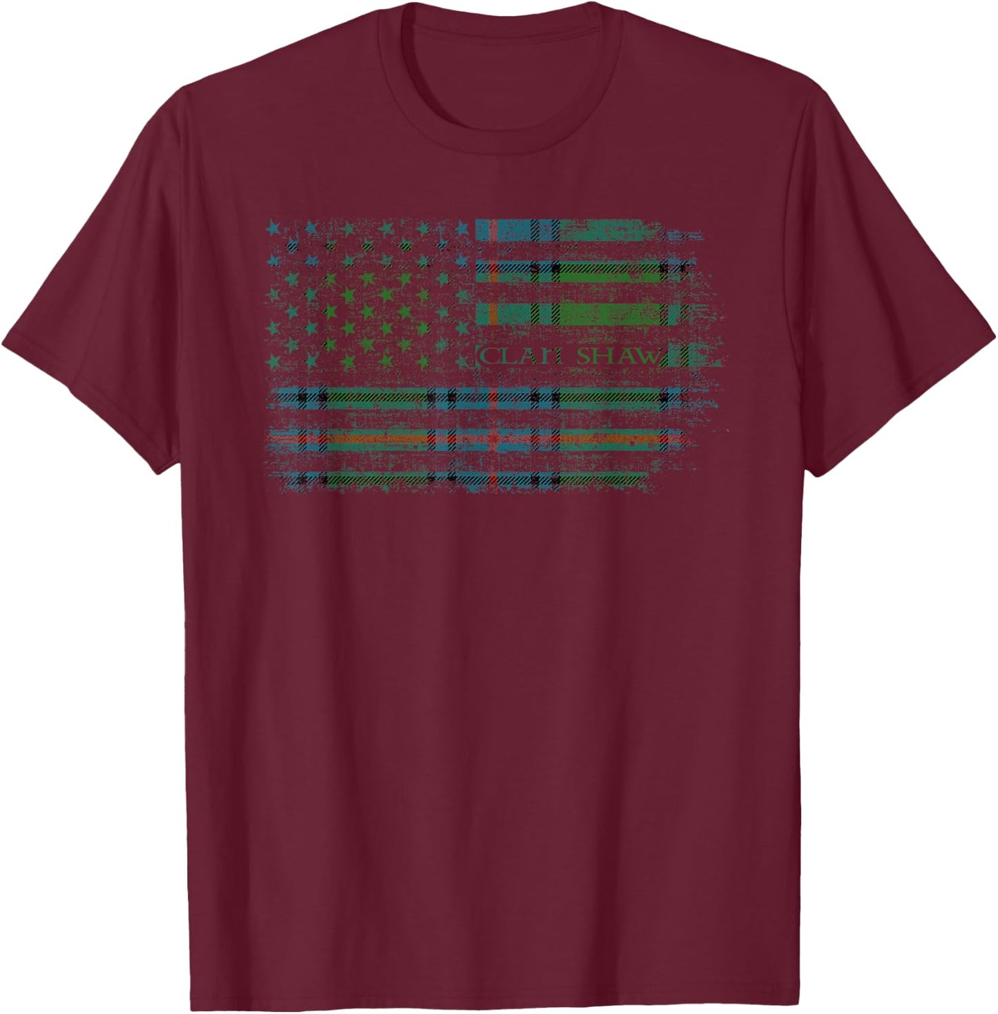 Clan Shaw Scottish tartan US flag kilt Scotland T-Shirt - T-Shirt | Maroon