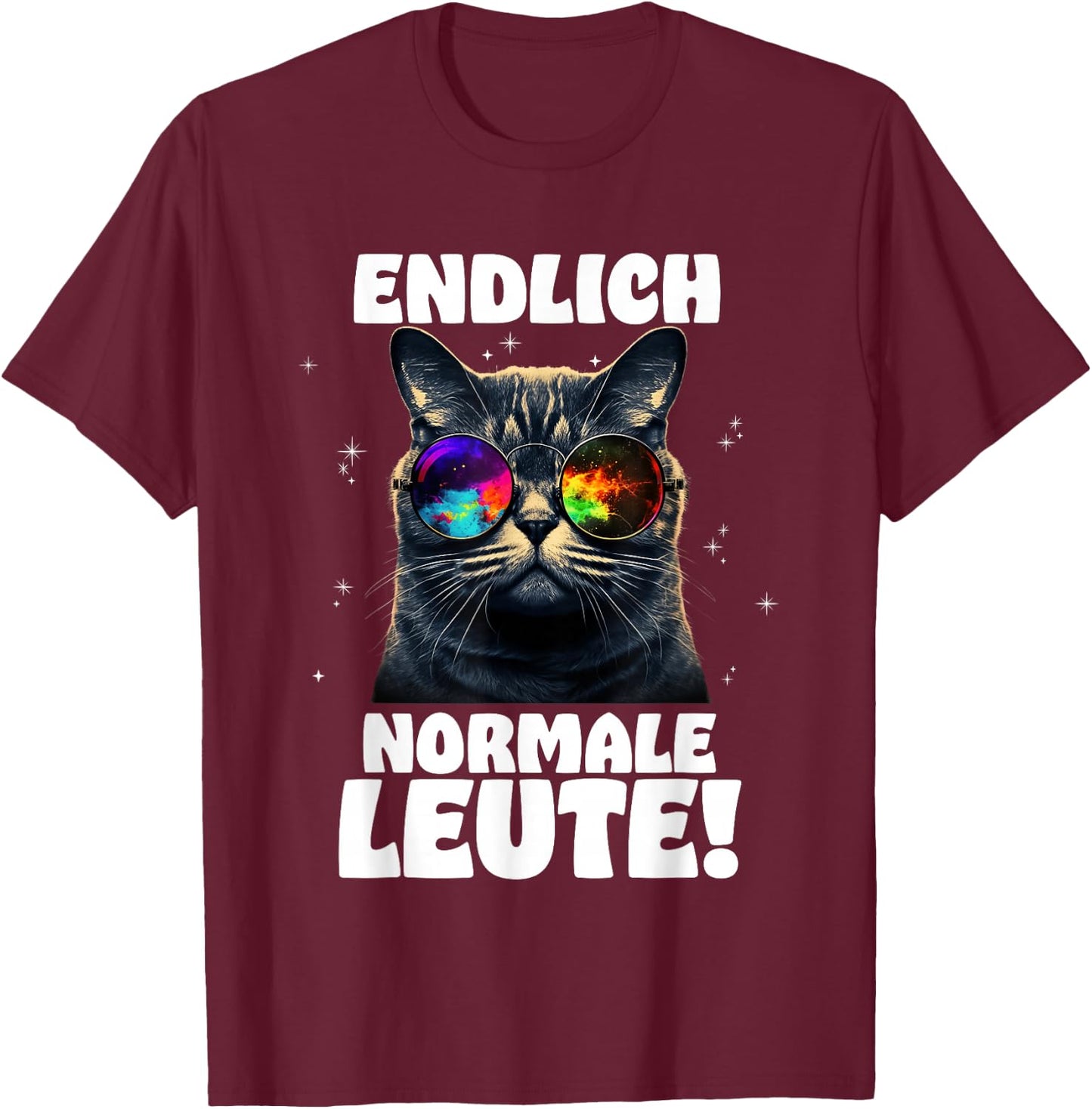 Finally Normal People Rave Trippy Trance Goa Cat , black T-Shirt - T-Shirt | Maroon