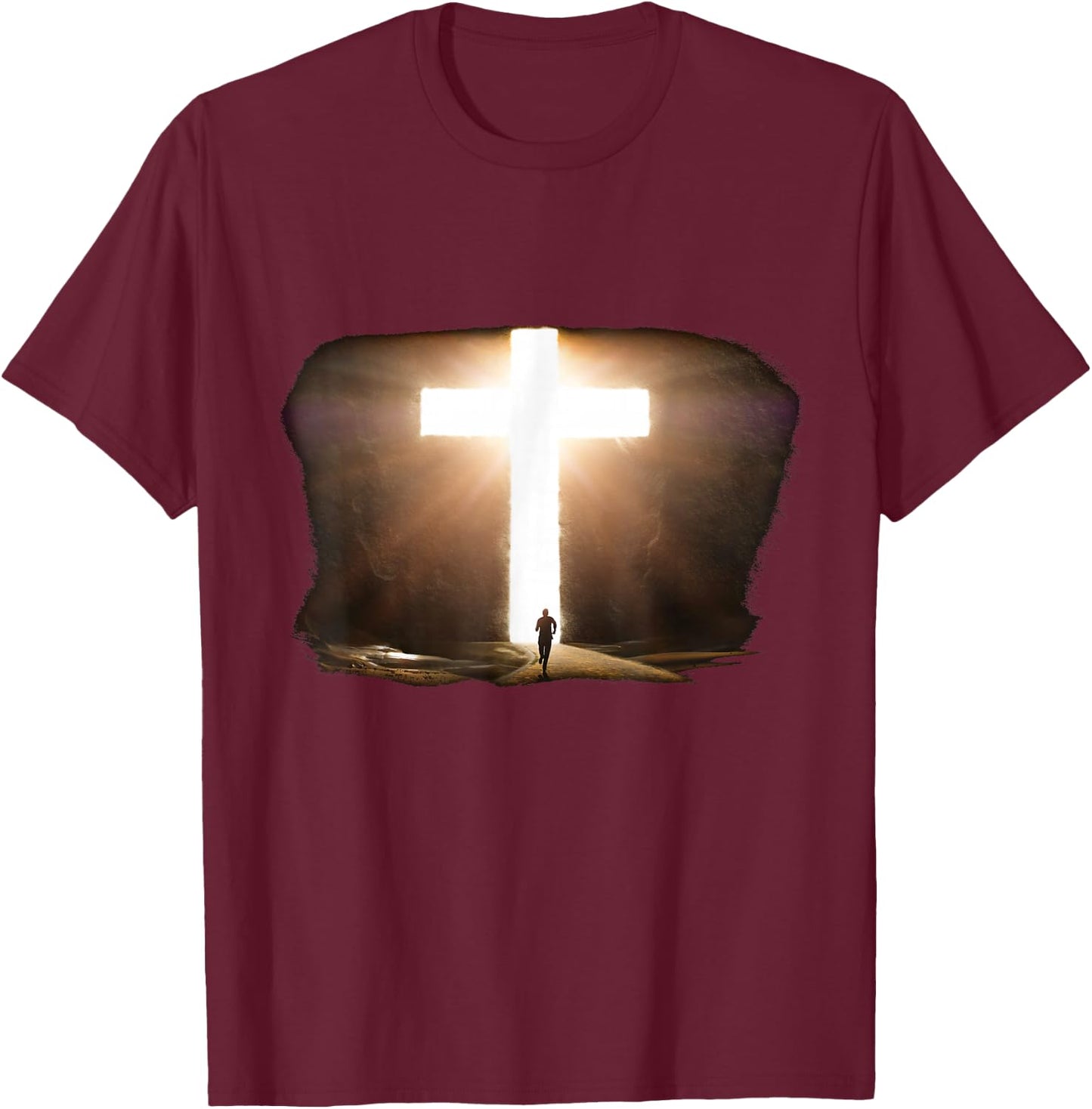 Jesus Christ Faith Cross in the Rock Christian Running Men T-Shirt - T-Shirt | Maroon