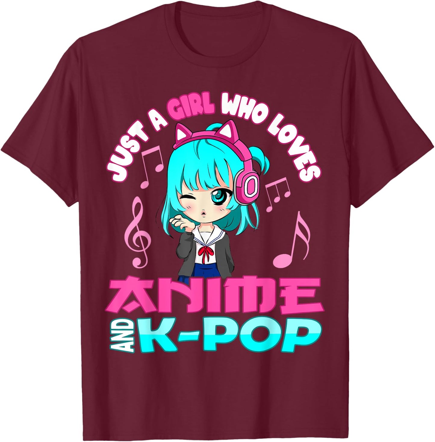 Anime and K-Pop Musik Manga Kawaii Chibi Merch KPOP Otaku T-Shirt - T-Shirt | Maroon