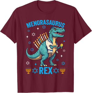 Funny Hanukkah Menorasaurus Trex Dinosaur Jewish Chanukah T-Shirt - T-Shirt | Maroon