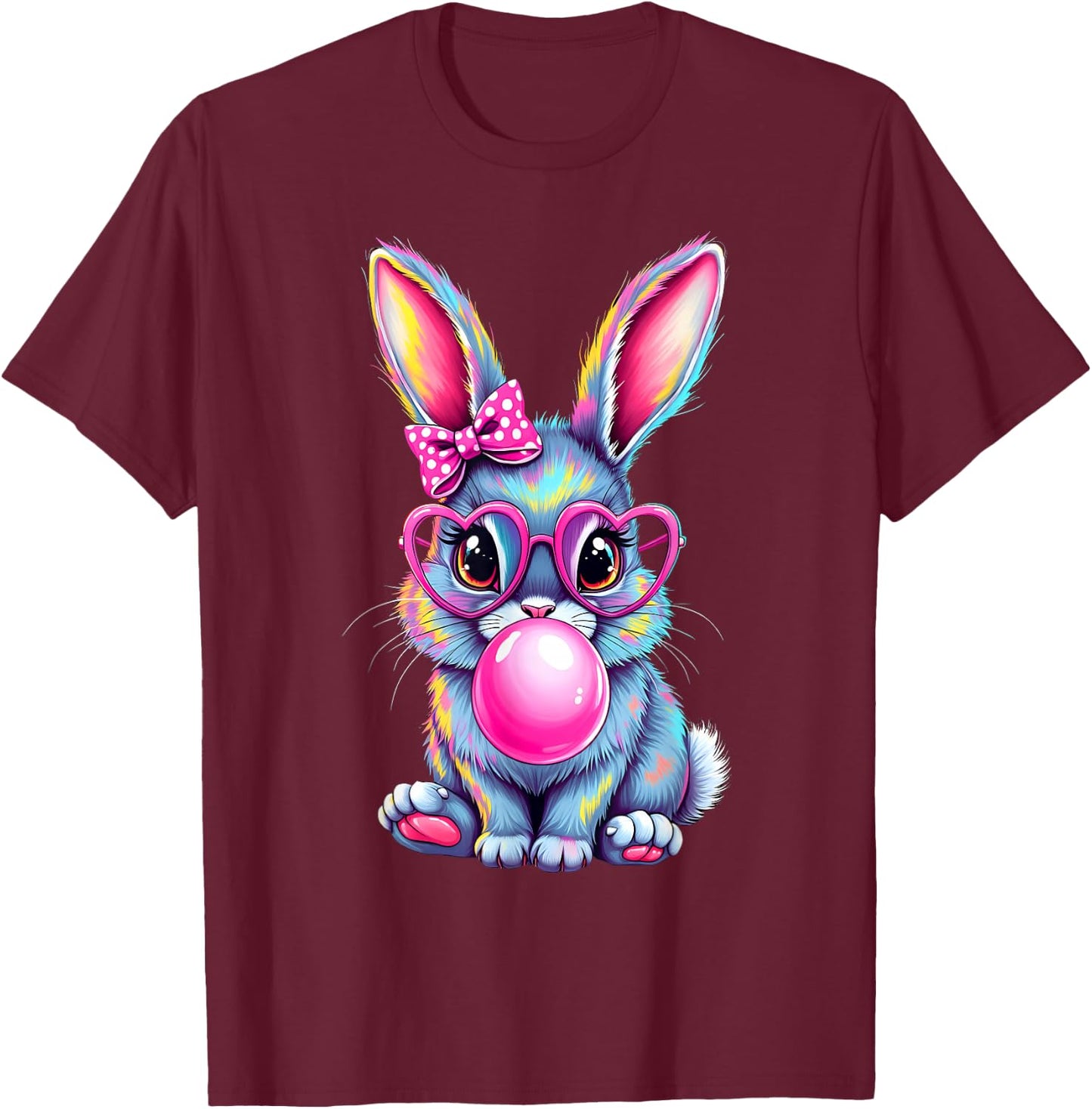 Happy Easter Bunny Coquette Bow Brushstroke Easter Girl Kids T-Shirt - T-Shirt | Maroon