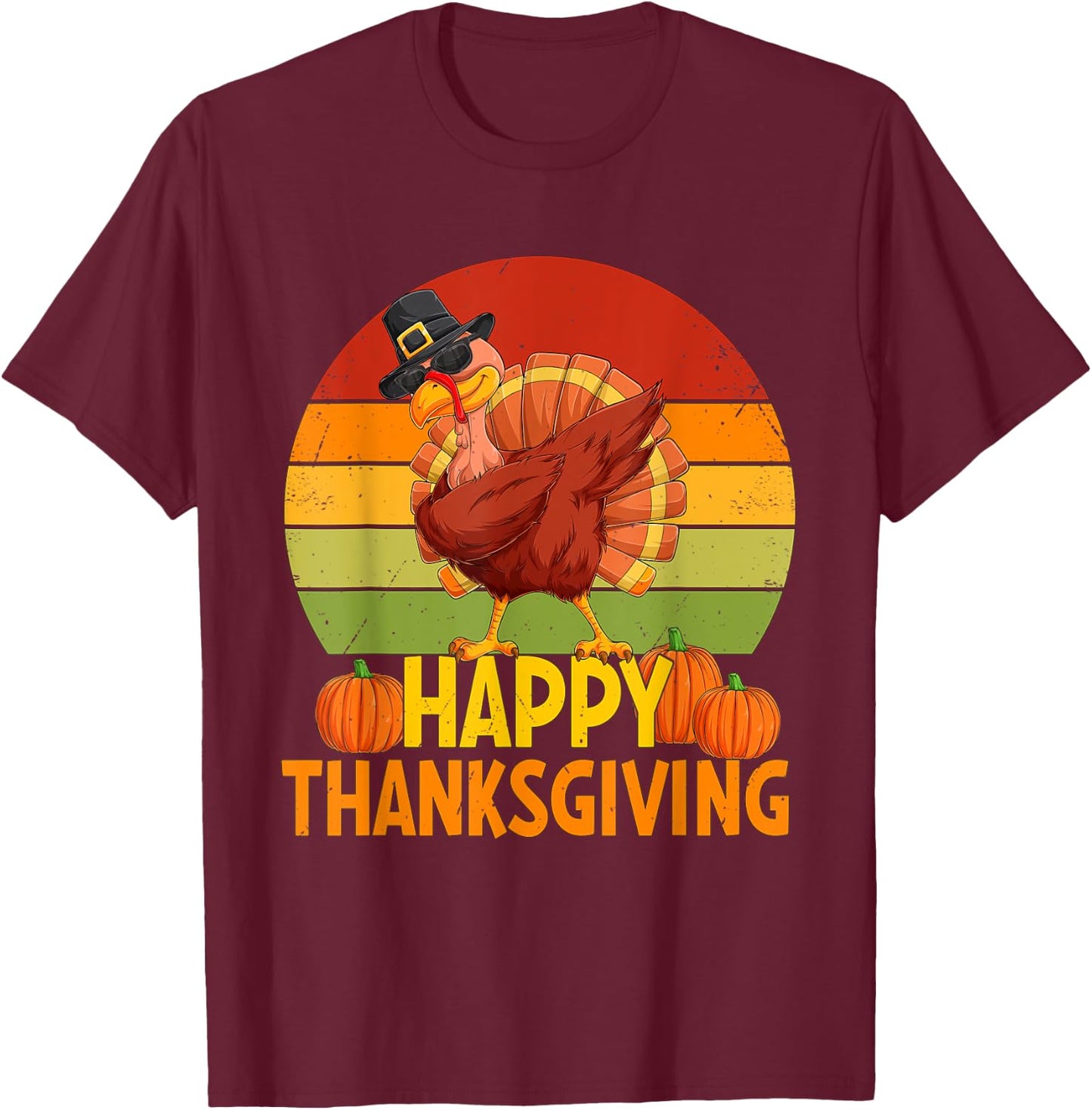 Happy Thanksgiving Dabbing Turkey Pilgrim Boys Girls Toddler T-Shirt - T-Shirt | Maroon