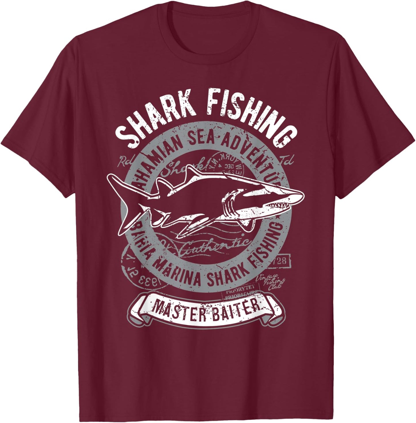 Shark Fisherman Vintage Angler Black Tip Shark Master Baiter T-Shirt - T-Shirt | Maroon