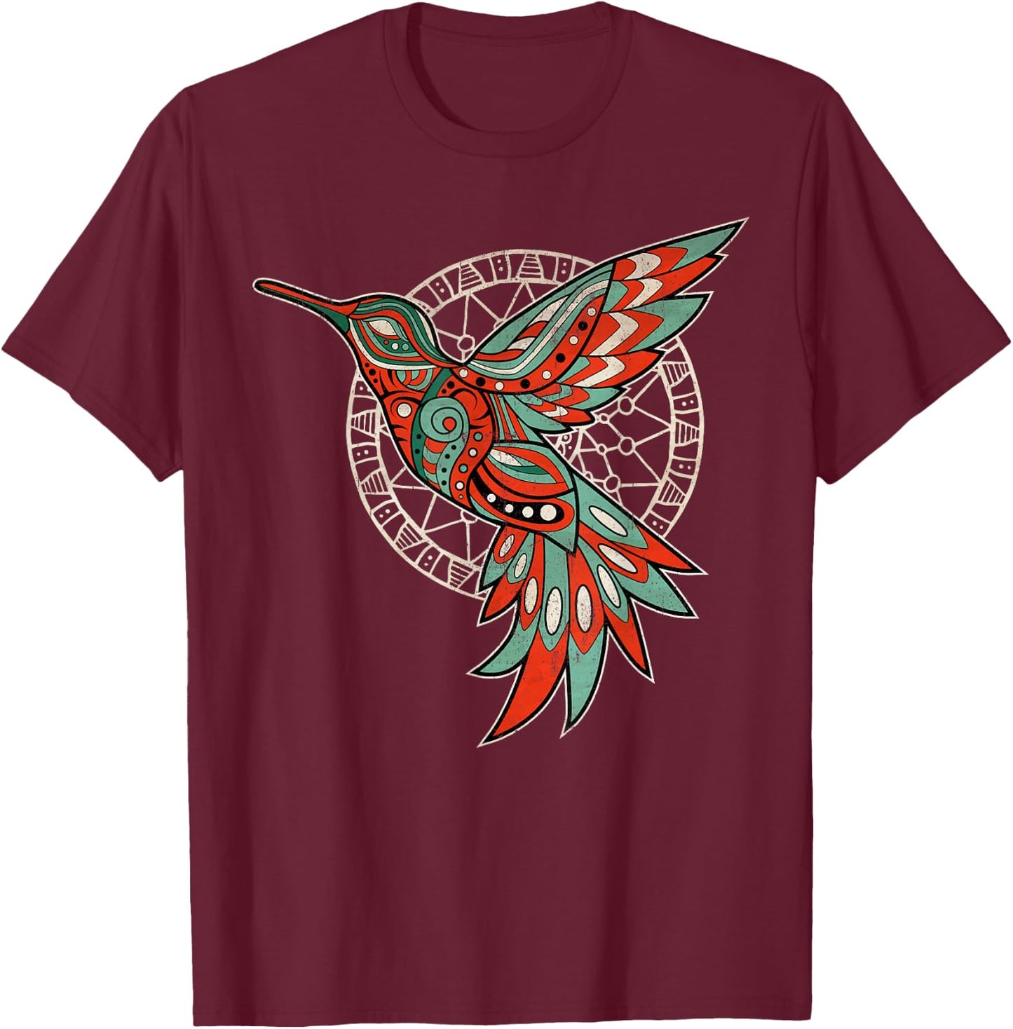 InGENIUS Native American Indian Day Shirts & Gifts -Adults Hummingbird Tribal Art Native American Tribal Art Black Small Classic Fit Pull On Round Collar Short Sleeve T-Shirt - T-Shirt | Maroon