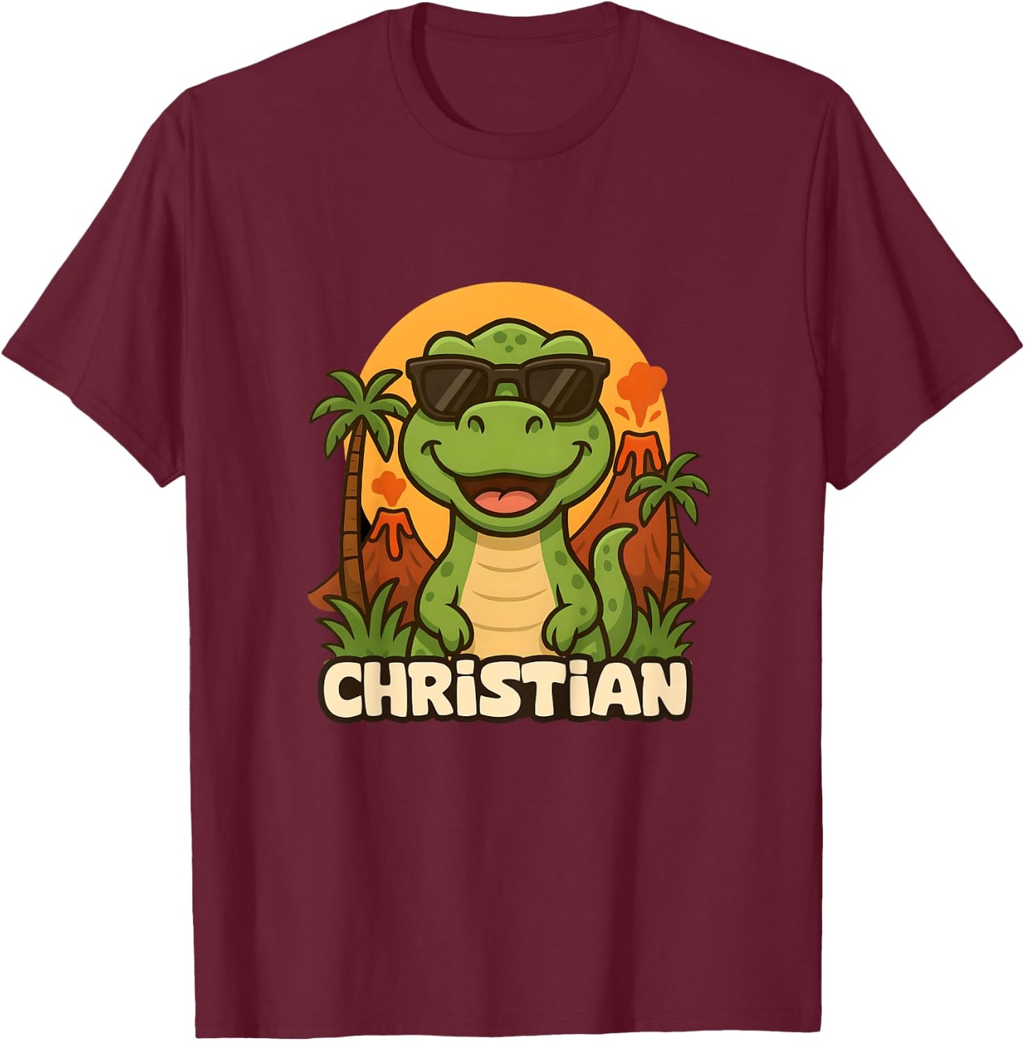 Kids Christian - Dinosaur T-Rex Themed Design with Name for Kids T-Shirt - T-Shirt | Maroon