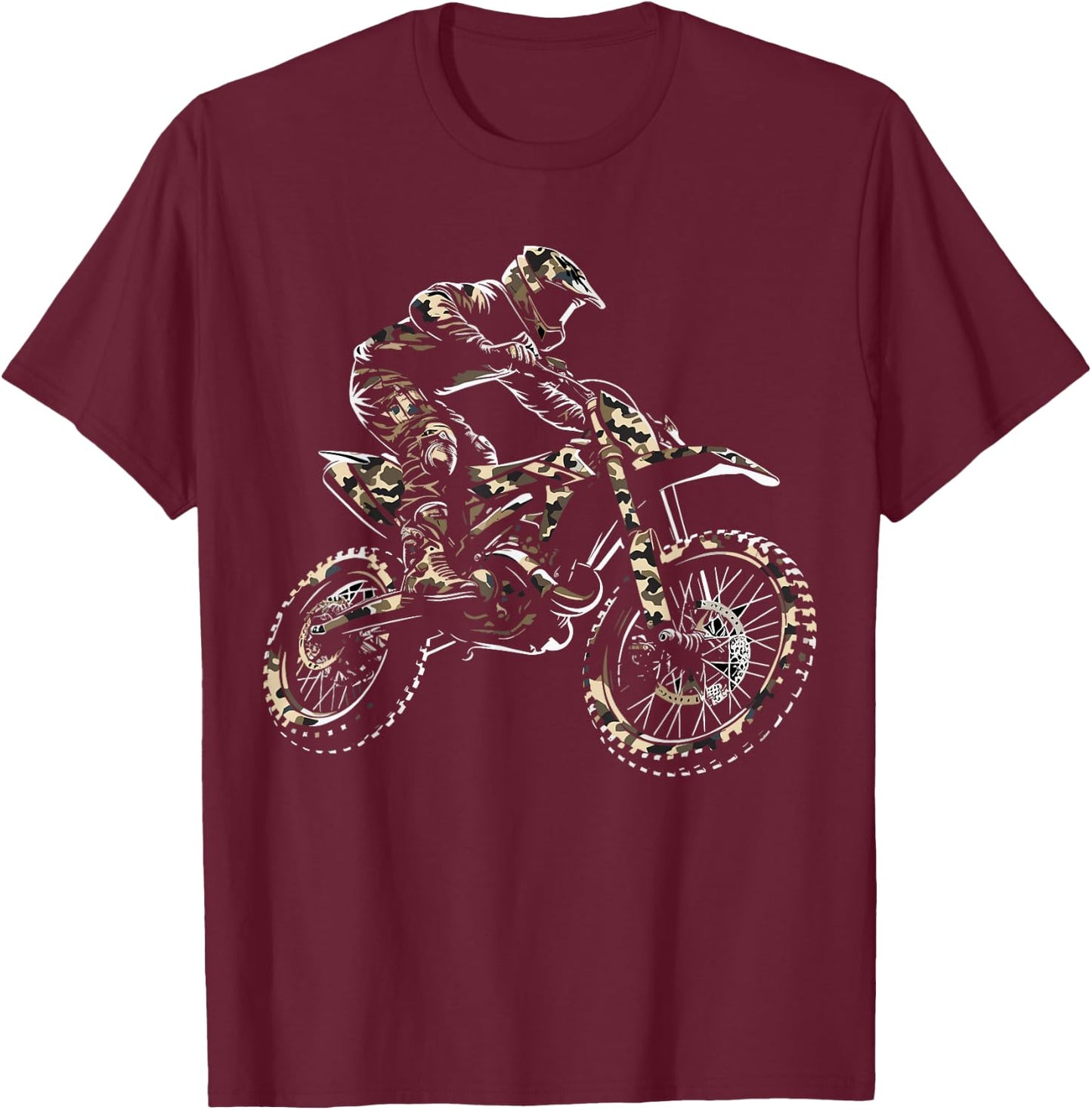Camo Motocross Dirt Bike Camouflage T-Shirt - T-Shirt | Maroon