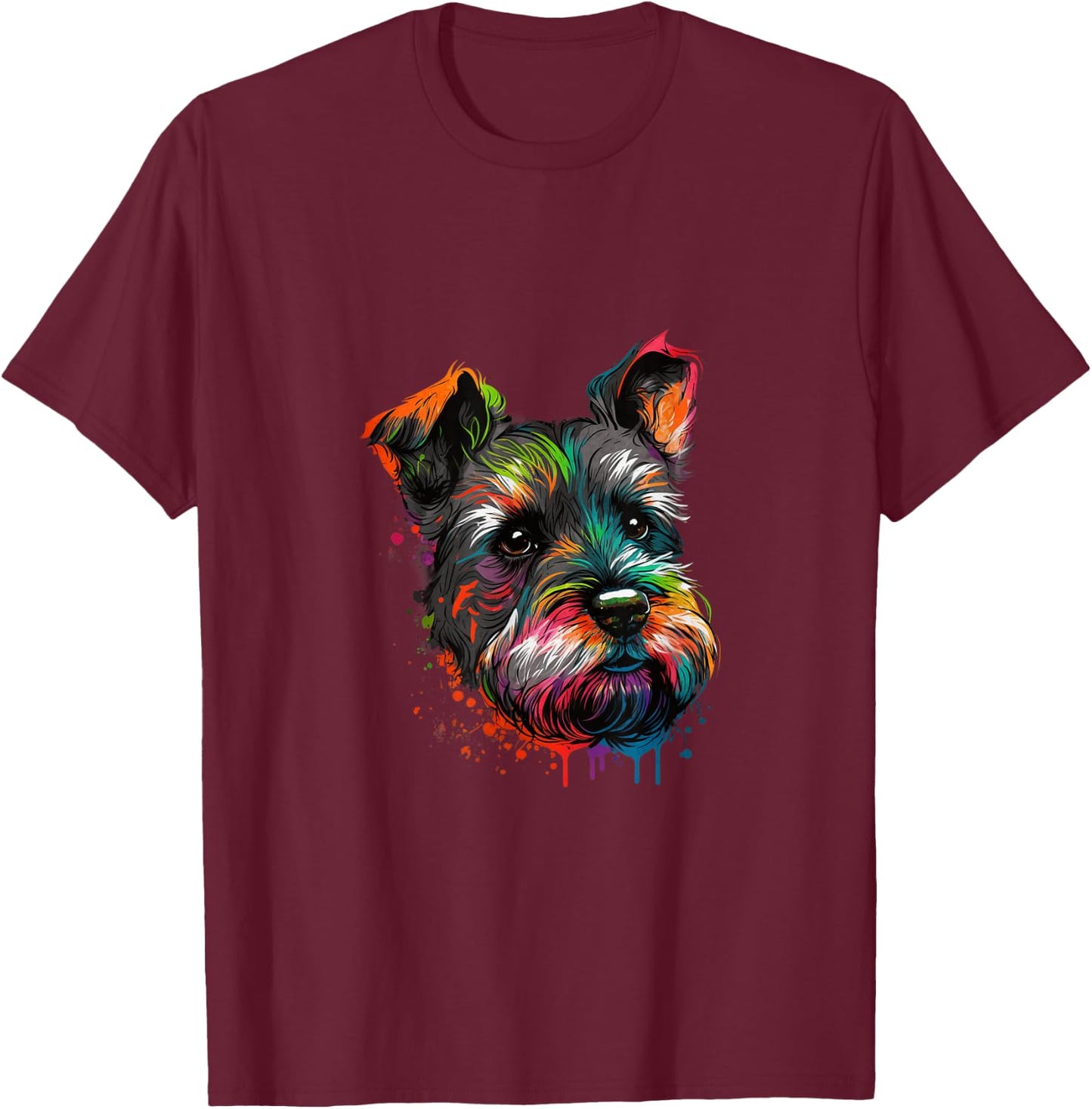 Miniature Schnauzer Pop Art I Splash Art Schnauzer T-Shirt - T-Shirt | Maroon