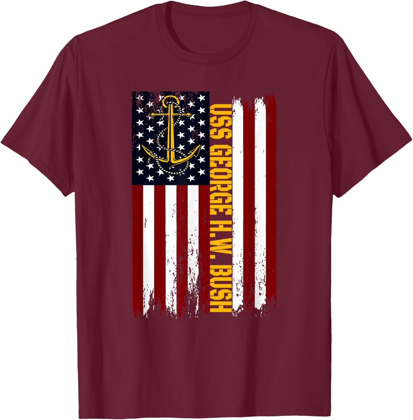 Aircraft Carrier USS George H.W. Bush Veteran Father Grandpa T-Shirt - T-Shirt | Maroon