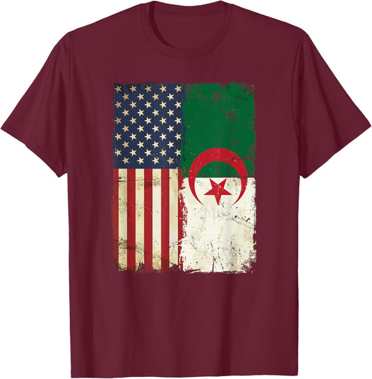 Algerian American Flag Pride Heritage Patriotic Vintage T-Shirt - T-Shirt | Maroon