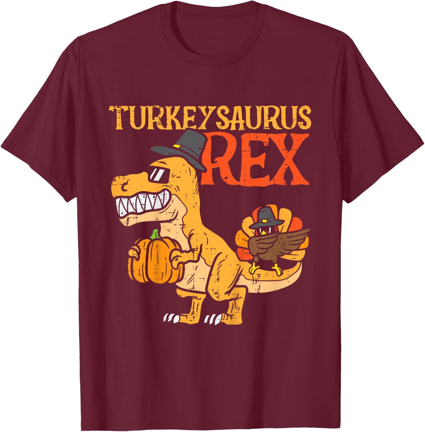 Turkeysaurus Rex Dab Turkey Dino Toddler Boys Thanksgiving T-Shirt - T-Shirt | Maroon