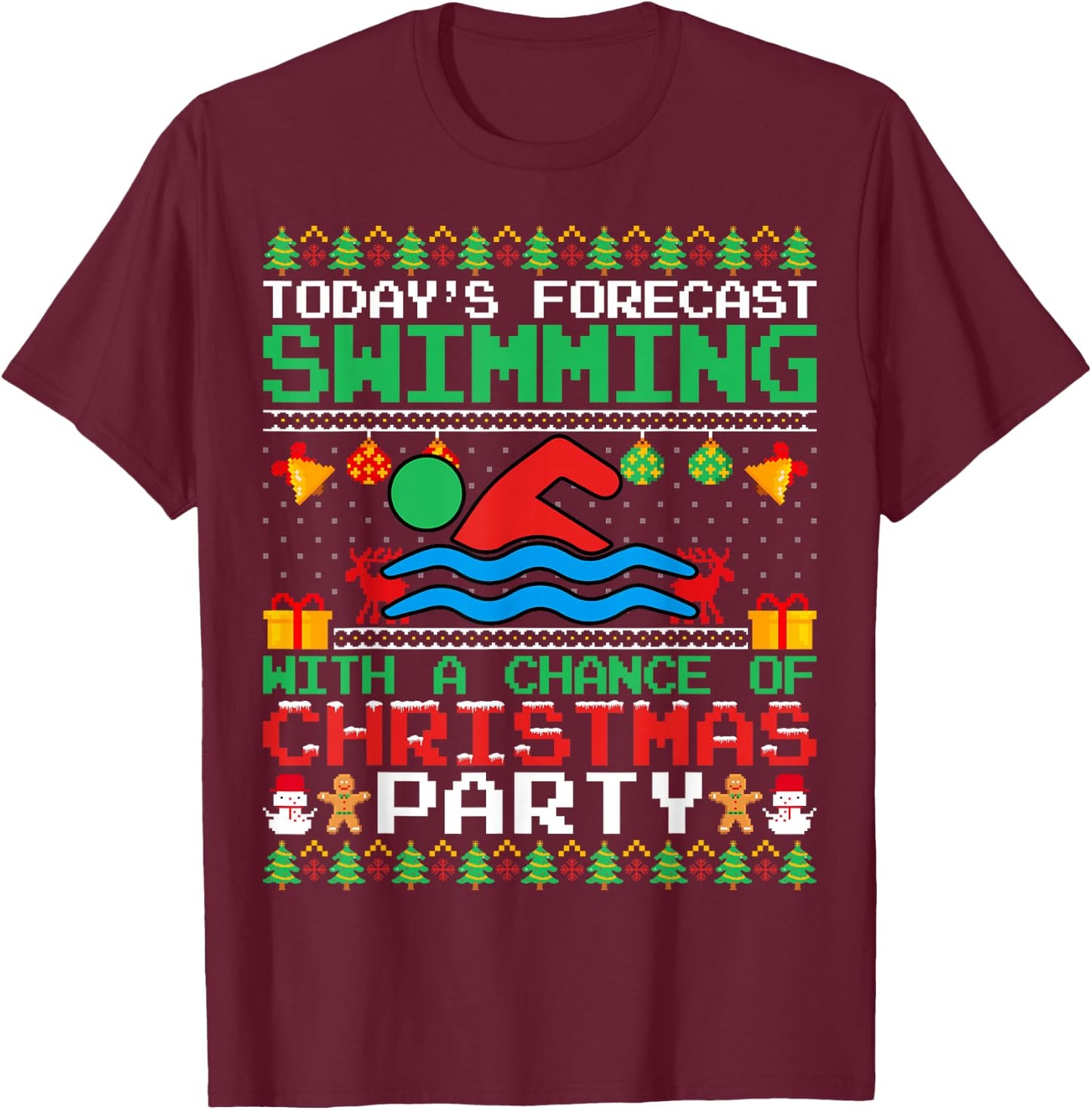 Swimming Christmas Party Swim Swimmer Christmas Ugly Style T-Shirt - T-Shirt | Maroon