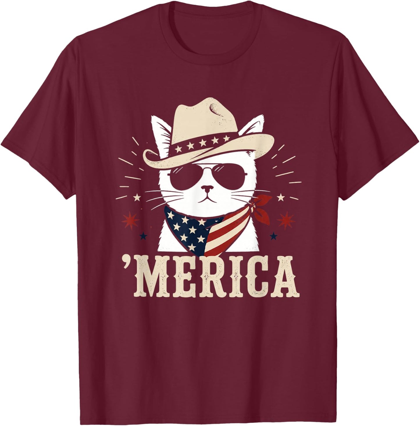USA Merica Cat 4th of July Funny Patriotic T-Shirt - T-Shirt | Maroon