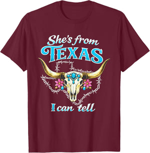 She's from Texas I Can Tell Retro Vintage Texas Girl T-Shirt - T-Shirt | Maroon