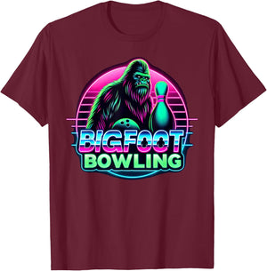 Bigfoot Bowling Funny Sasquatch Bowler Alley Pin Graphic T-Shirt - T-Shirt | Maroon
