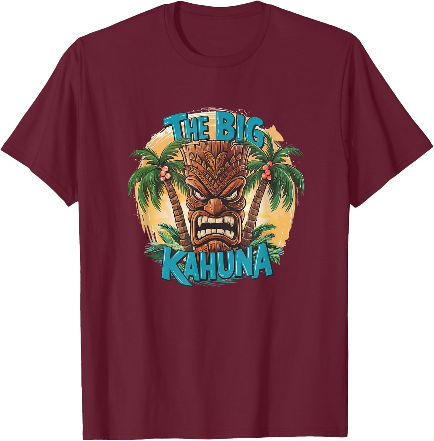 Tiki Big Kahuna Funny Hawaiian Fête des Pères Vacances Tropical T-Shirt - T-Shirt | Maroon