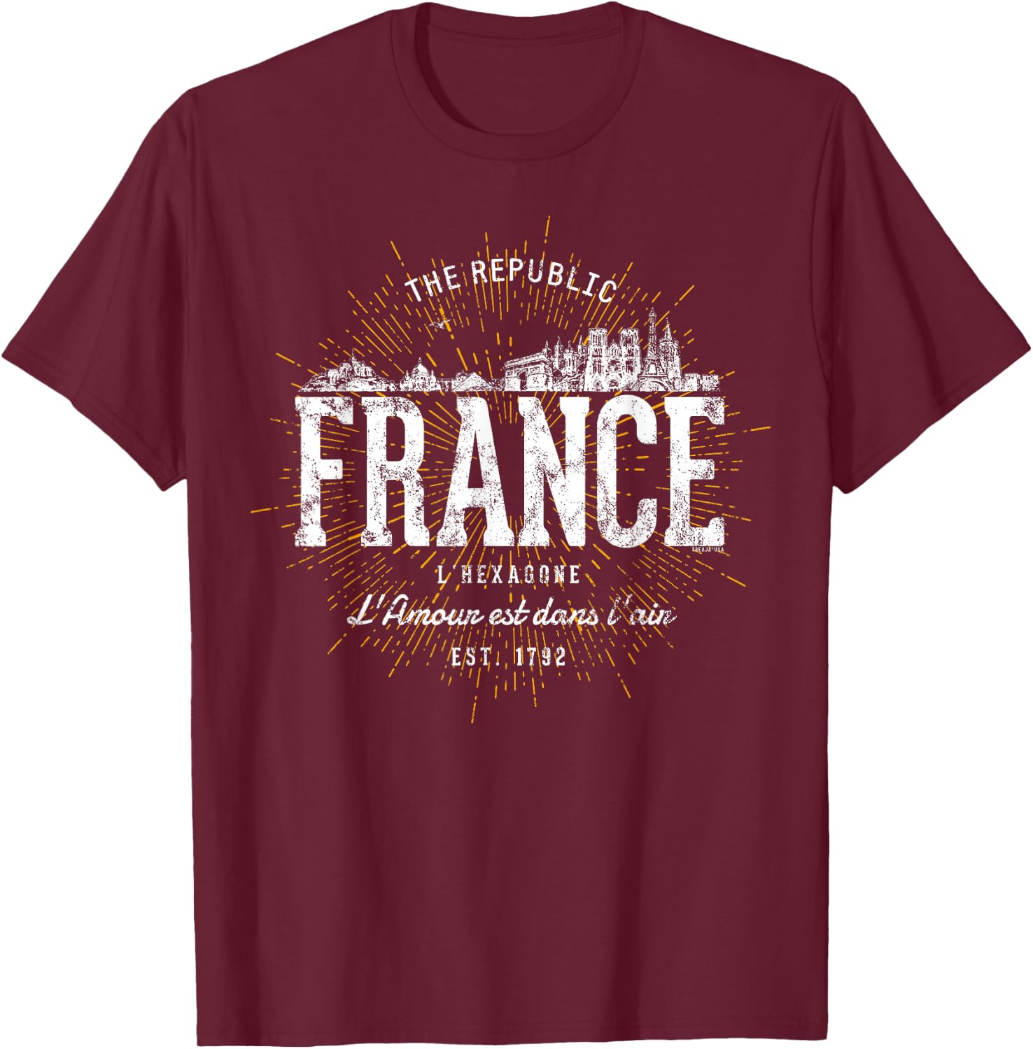 Vintage Style Retro France T-Shirt - T-Shirt | Maroon