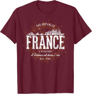 Vintage Style Retro France T-Shirt - T-Shirt | Maroon