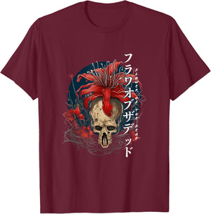 Soft Grunge Anime Aesthetic Flower Japanese Spider Lily T-Shirt - T-Shirt | Maroon