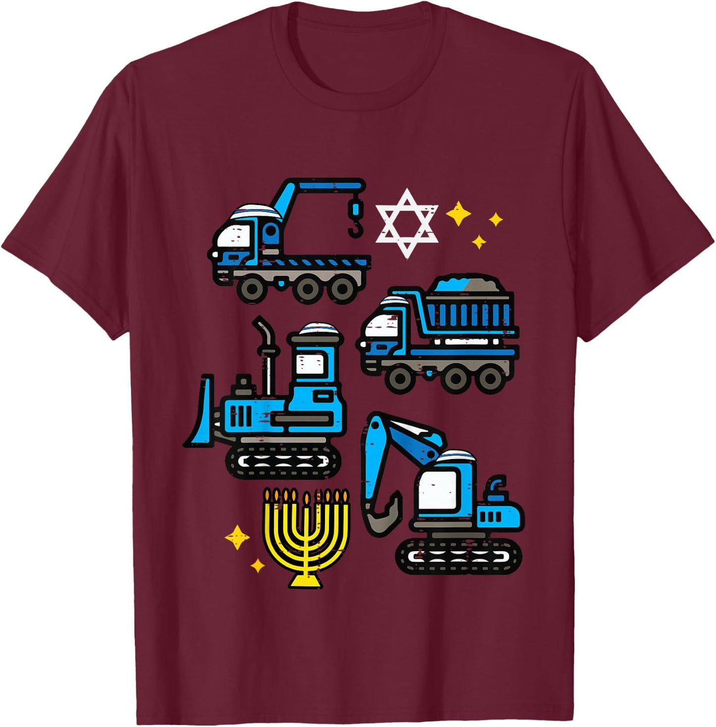 Hanukkah Construction Trucks Chanukah Boys Kids Toddlers T-Shirt - T-Shirt | Maroon