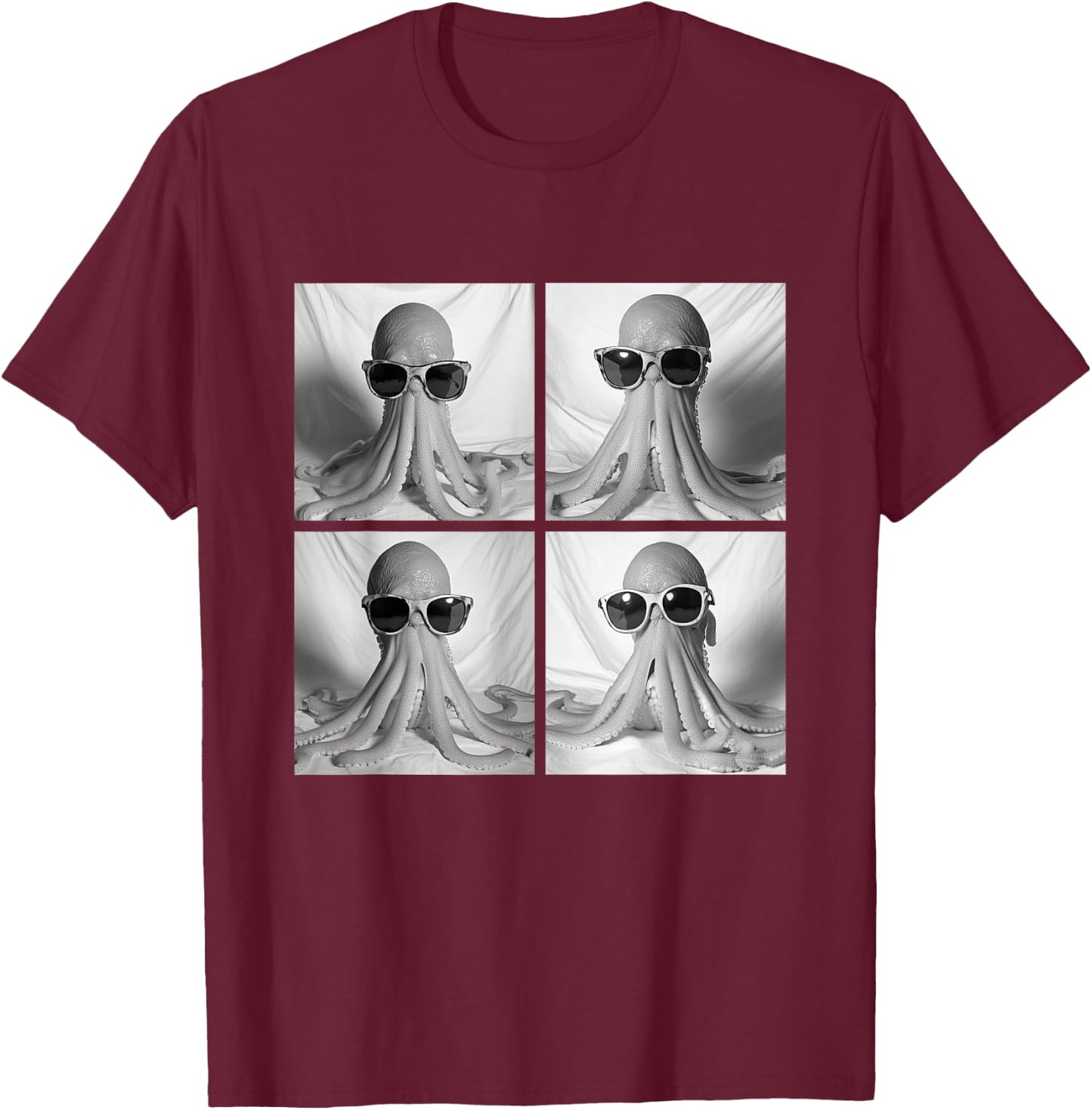 Funny Octopus with Sunglasses Cool Ocean Animals Humor Meme T-Shirt - T-Shirt | Maroon