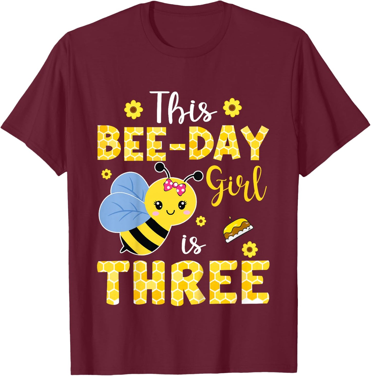This Bee-Day Girl Is Three 3 Years Old 3rd Birthday Kids T-Shirt - T-Shirt | Maroon