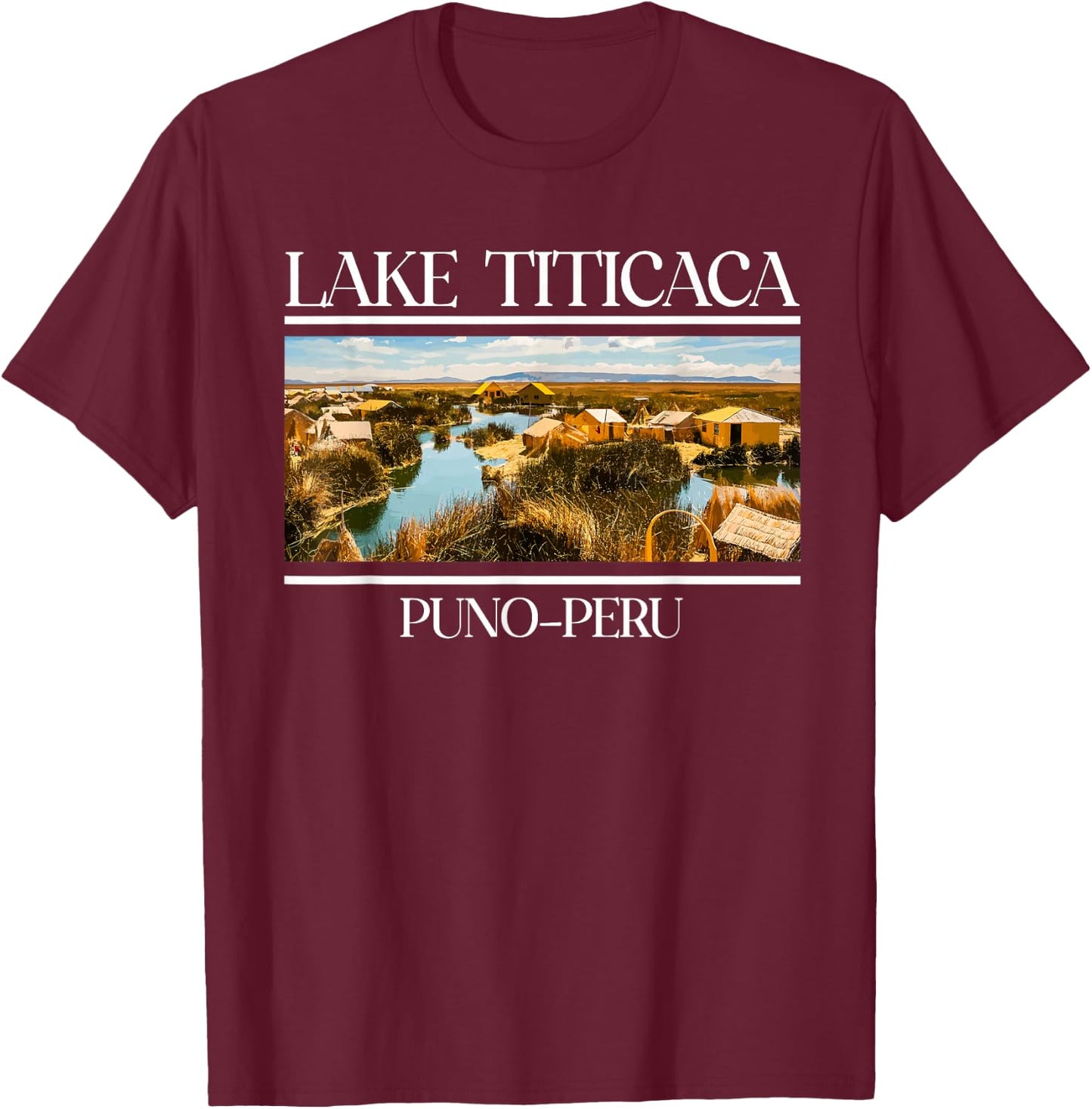 Titicaca Lake Puno Peru Fishing Lake T-Shirt - T-Shirt | Maroon
