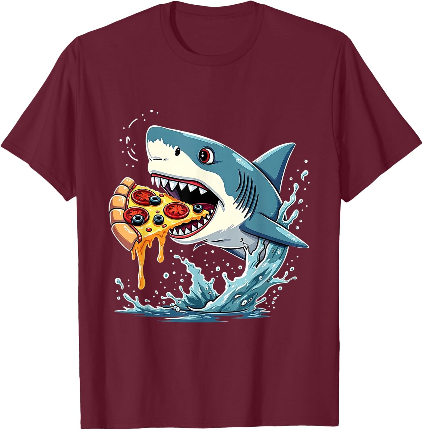 Shark Eating Pizza Funny Pizza Lover Men Women T-Shirt - T-Shirt | Maroon