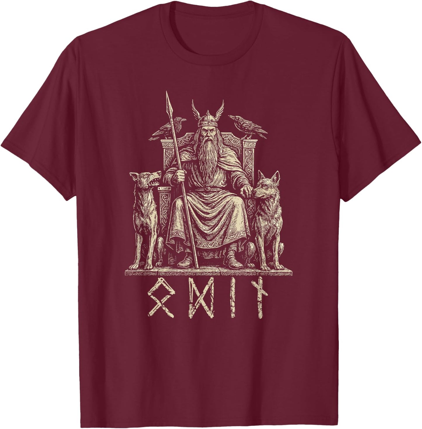 Odin Wolves Ravens Odins Wotan Nordic Viking God Viking T-Shirt - T-Shirt | Maroon