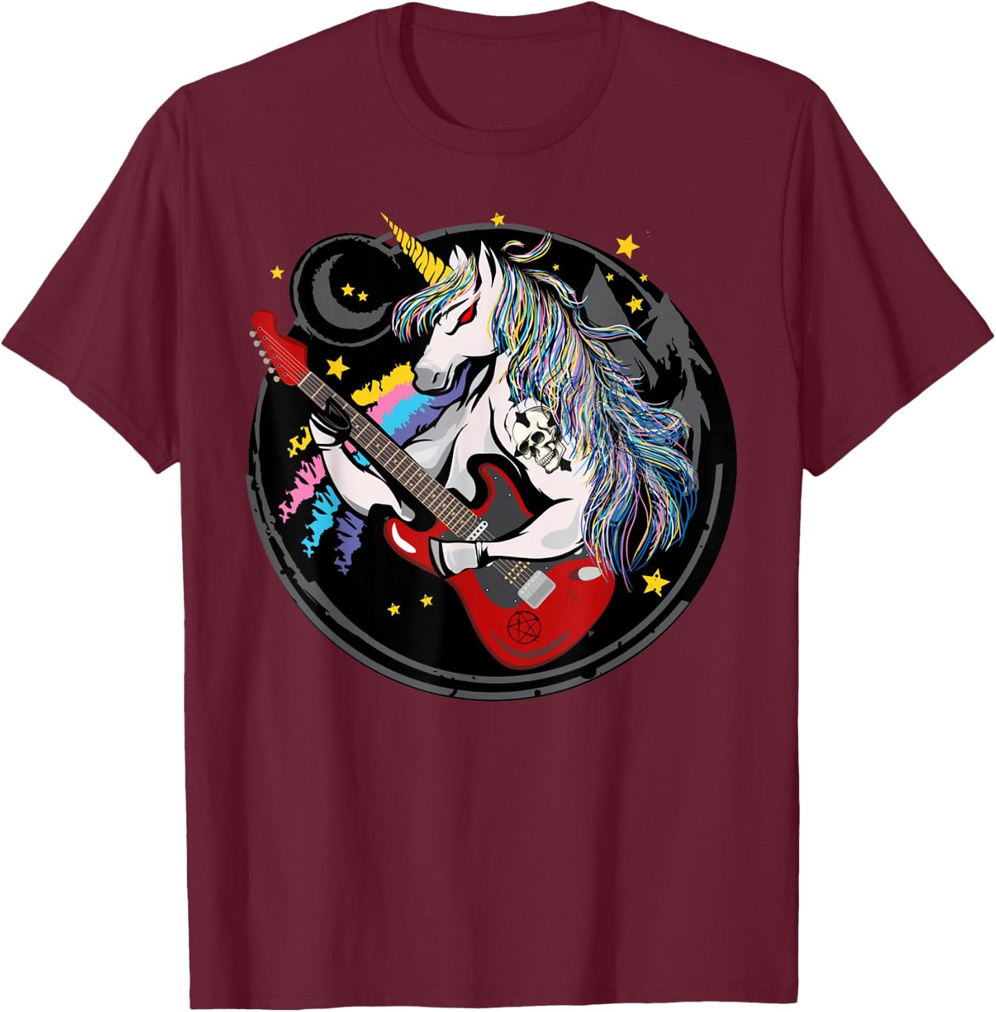 Funny Heavy Metal Unicorn Design Women Kids , black T-Shirt - T-Shirt | Maroon