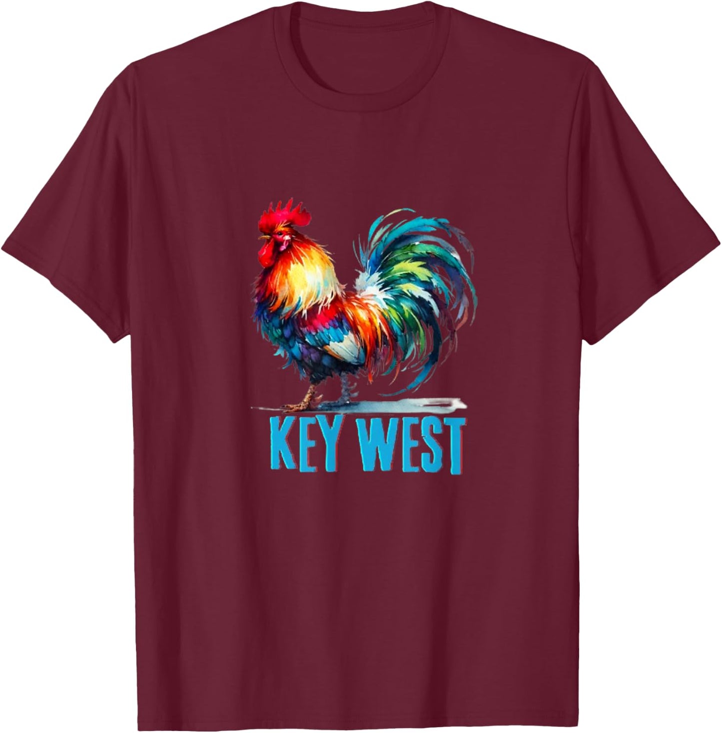 Key West Colorful Rooster Florida Keys T-Shirt - T-Shirt | Maroon