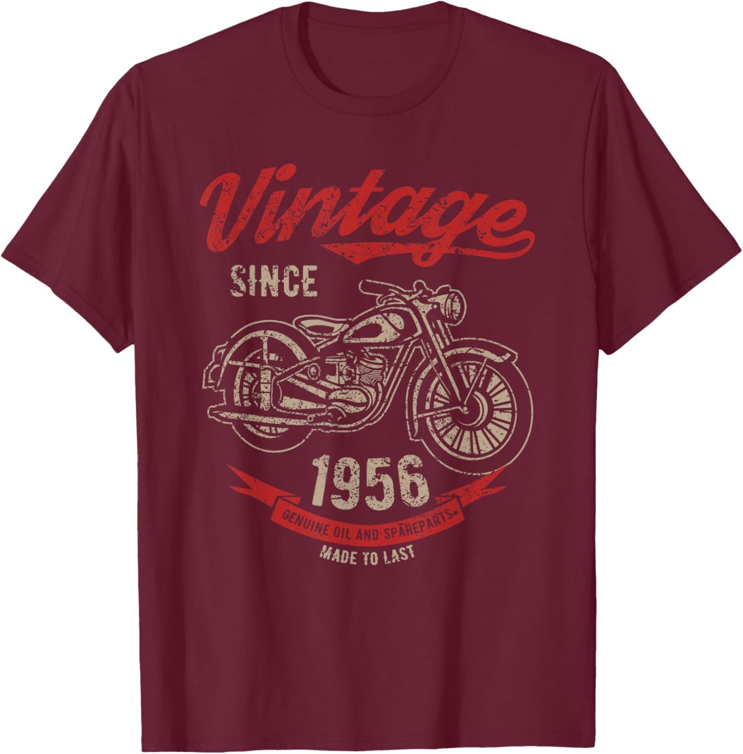 Vintage Since 1956 Birthday Gift Motorcycle Bike T-Shirt - T-Shirt | Maroon