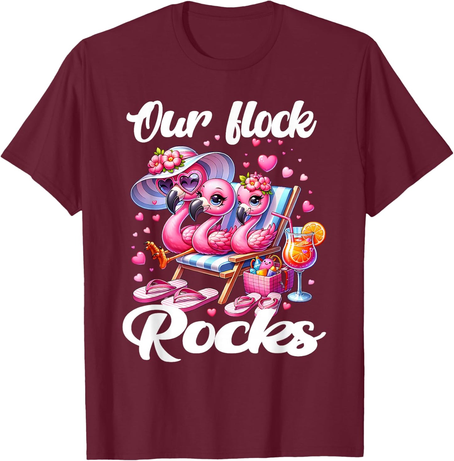 Our Flock Rocks Flamingo Summer Vacation Family Matching T-Shirt - T-Shirt | Maroon